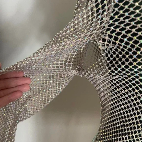 Gold multicolor chainmail mesh long sleeve dress - Picture 7 of 9